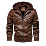 Men Hooded Leather Jacket Thick Motorcycle Windproof Male Casual Winter PU Jacket