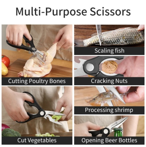 a collage of hands cutting fish and vegetables
