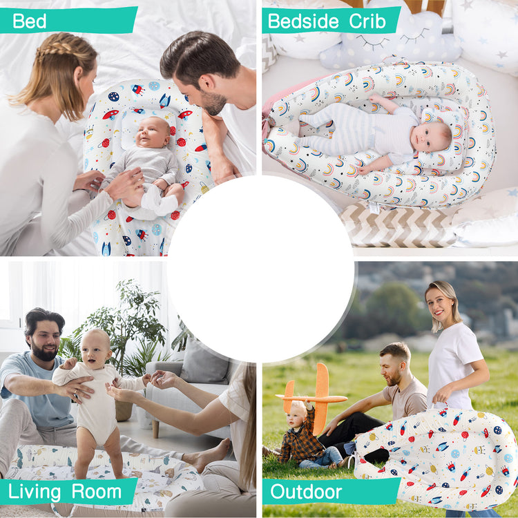 a collage of a baby and a man and a woman