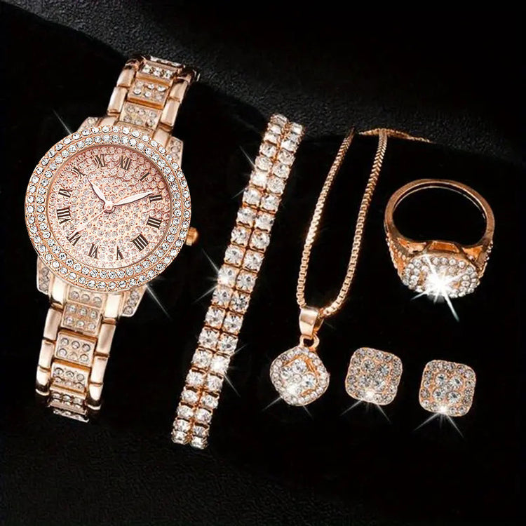 a gold jewelry set with diamonds