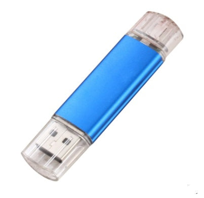 a close-up of a blue usb flash drive
