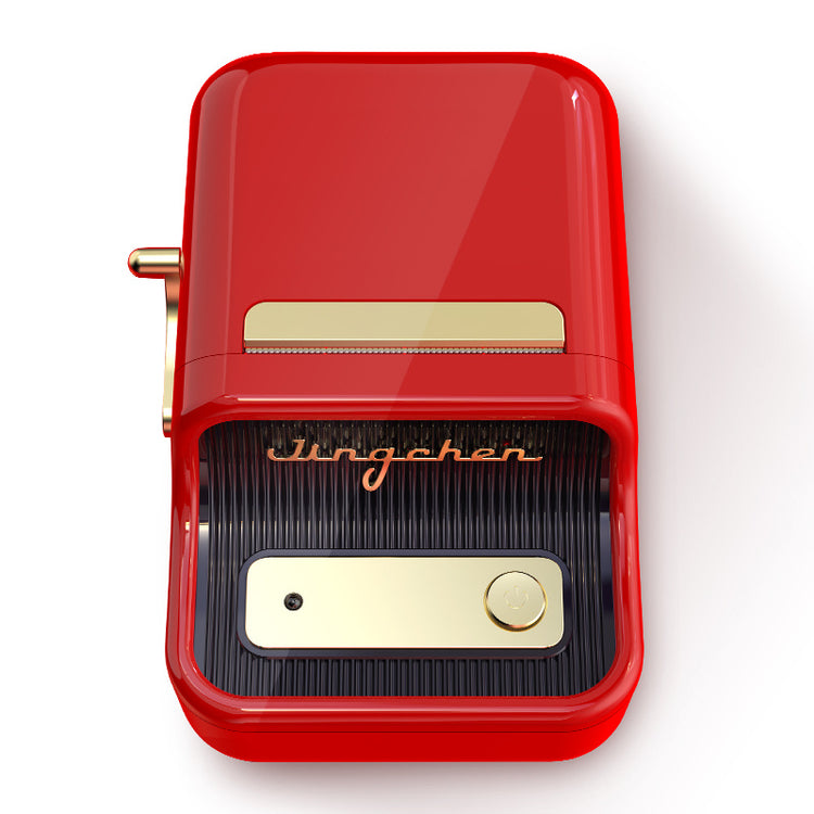 a red pencil sharpener with a gold and black cover