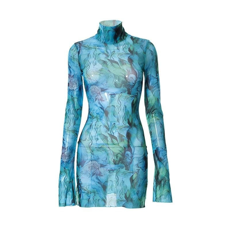 a blue dress with a long sleeve