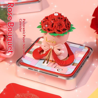 Paper Sculpture Calendar Rose 3D Sticky Notes Desktop Ornament
