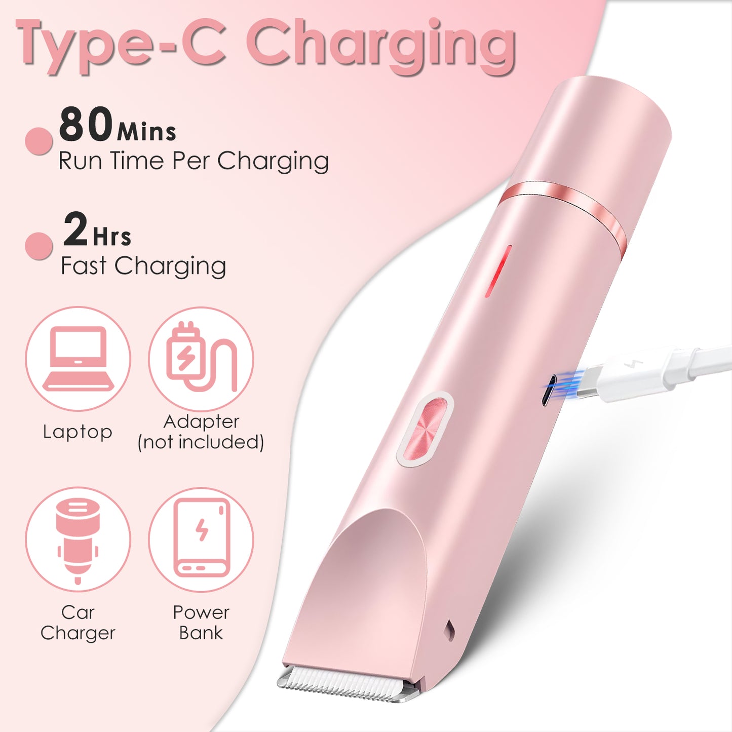 1Pc 2 In 1 Bikini Trimmer For Women Dual Head Cordless Body Shaver IPX7 Waterproof Rechargeable Pubic Hair Razor Wet And Dry Use For Bikini Underarm Leg Arm Body Face