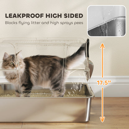 XL Stainless Steel Litter Box w/ 100° Flip Top, Scoop, Step, Top & Side Entry Enclosed Litter Box for Big Cats