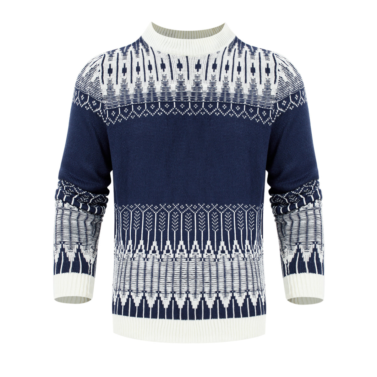 a blue and white sweater