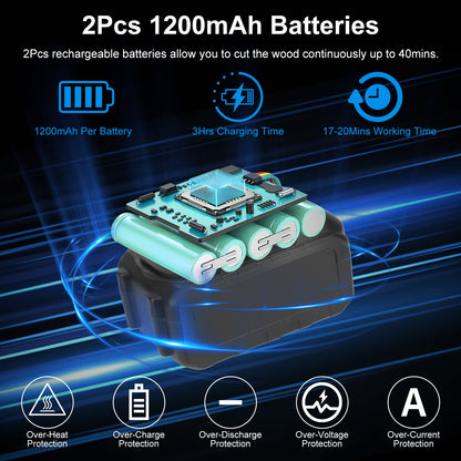 1Set Electric Mini Chainsaw Portable Handheld Cordless Small Chain Saw Battery Powered With 2Pcs 1200mAh Rechargeable Batteries 8in Chains Gloves Goggles For Pruning Trees Wood Cutting