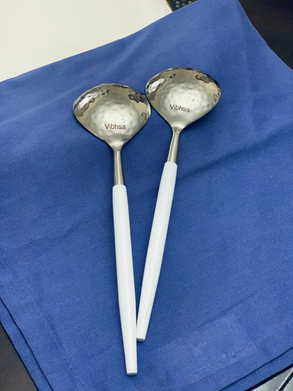 6-PC Stainless Steel Soup Spoon (Hammered Mouth, White)