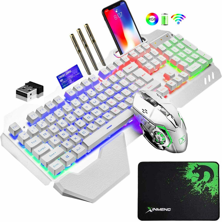a keyboard with a phone and mouse