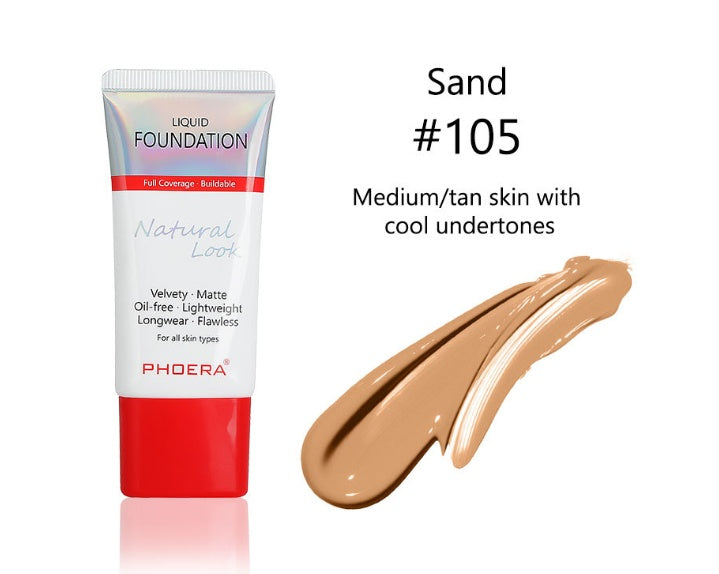 a tube of foundation with a liquid foundation sample