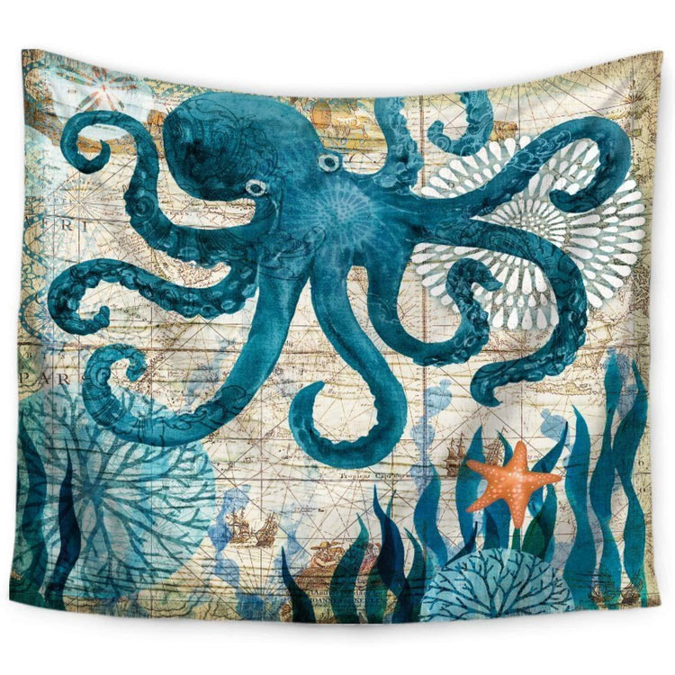 a blue octopus on a map