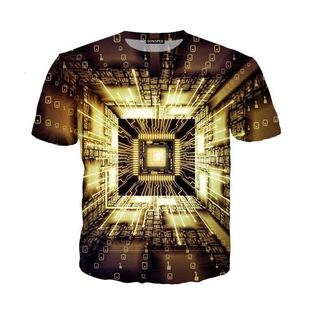 Mechanical Motherboard Printing 3D Digital Printing Men's New Short Sleeve