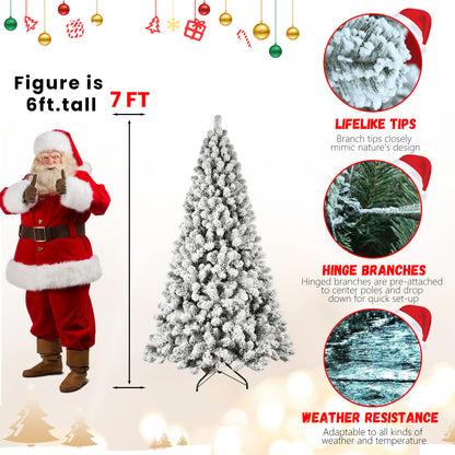 5ft 6ft 8ft 9ft Pre-Lit Flocked Christmas Tree Hinged Artificial Xmas Trees Premium PVC Branches With Lights