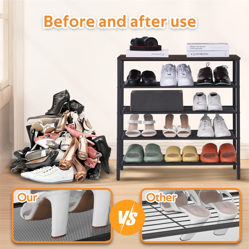a shoe rack with different shoes