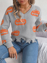 Women's Pumpkin-Detail Long-Sleeve Sweater