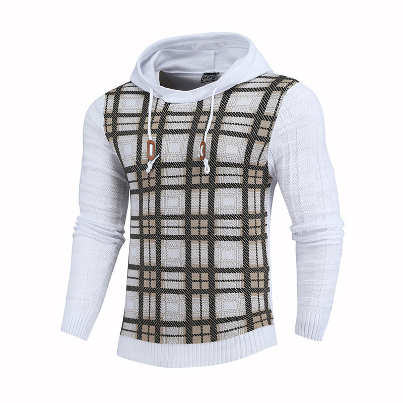 a white sweater with a black and brown pattern