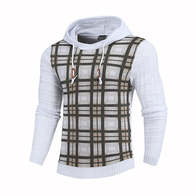 a white sweater with a black and brown pattern