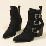 Women's Retro Mid-Calf Boots with Buckle Detail