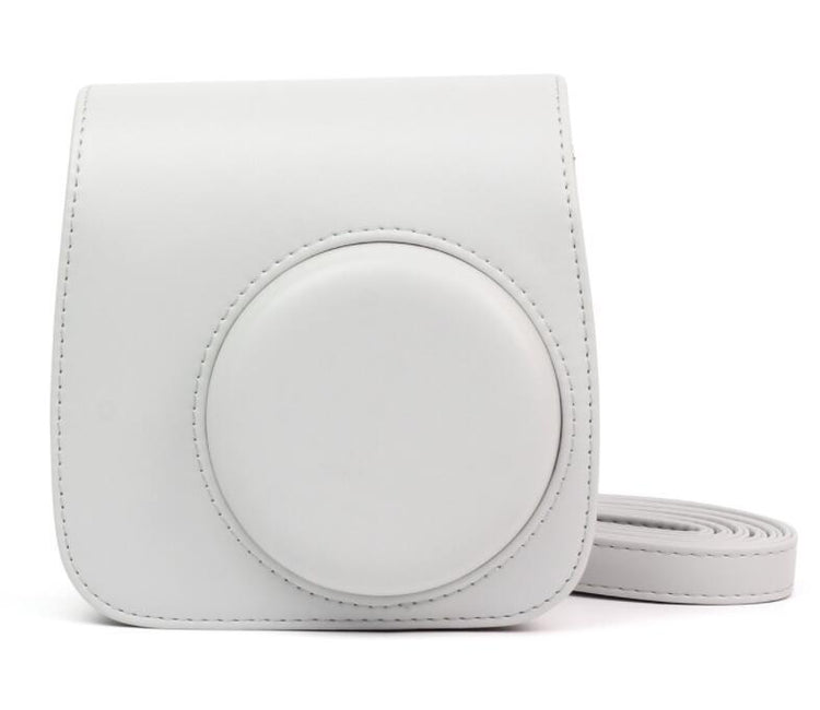 a white camera case with a strap