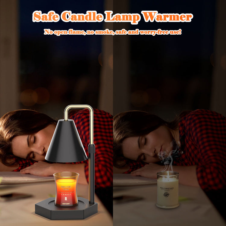 a woman sleeping on a table with a candle and a lamp