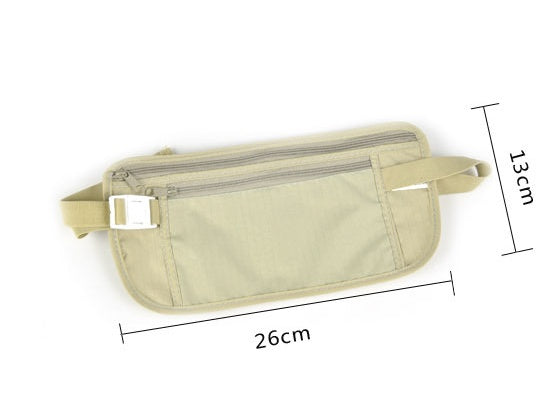 a tan waist bag with a white strap