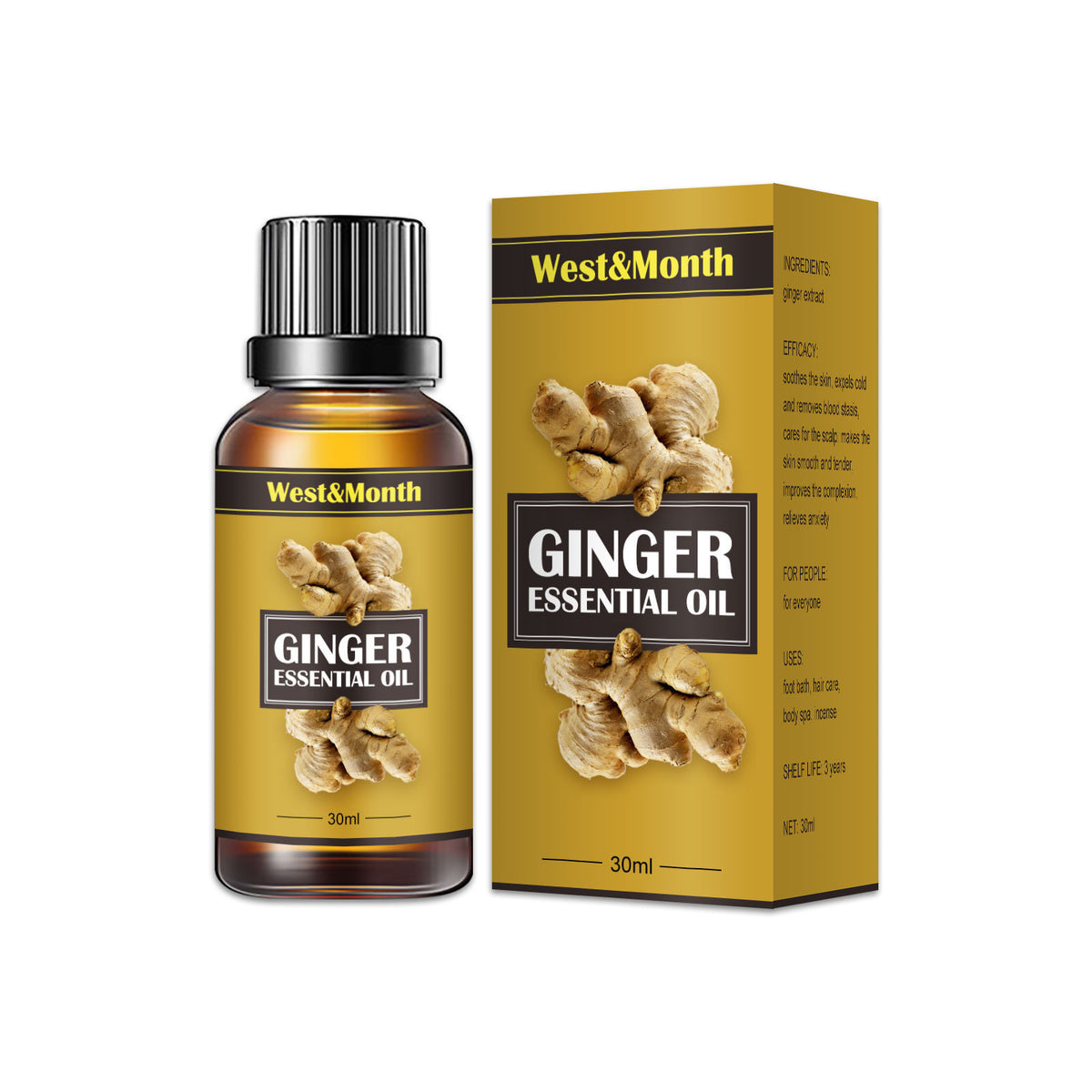 a bottle of ginger essential oil