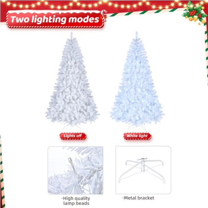 FCH 7ft 1346 Branches Automatic Tree Structure PVC Material 500 Lights Cool Color 8 Modes Christmas Tree White