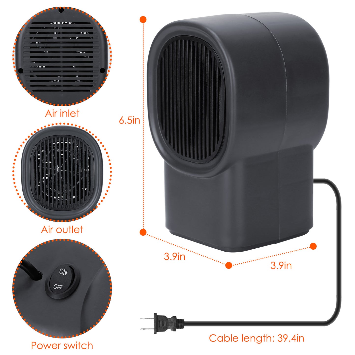1Pc 400W Portable Electric Space Heater Mini Desktop Fan Heater Personal Small Space Heater For Home Office
