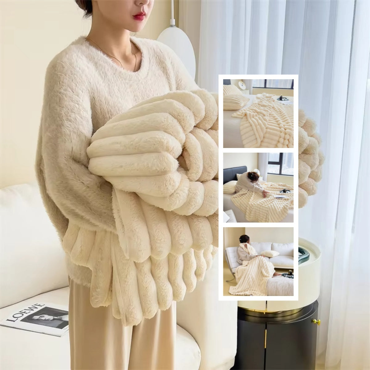a woman in a white sweater