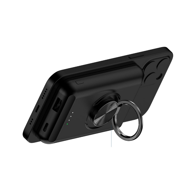 a black cell phone with a ring on it
