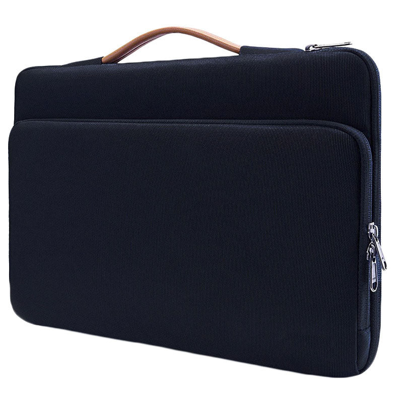 a black bag with a brown handle