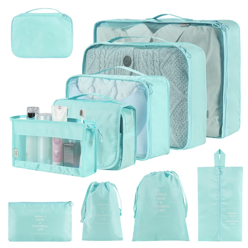 a group of blue bags