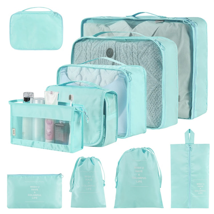 a group of blue bags