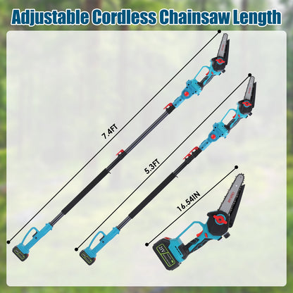 Cordless Pole Saw And Mini Chainsaw With Extension Pole 21V Battery 6IN Electric Brushless Pole Chainsaw With Digital Display Auto Oiler Safety Switch For Tree Trimming