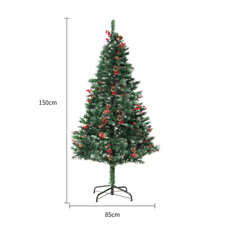 a tall christmas tree with red berries and a white background