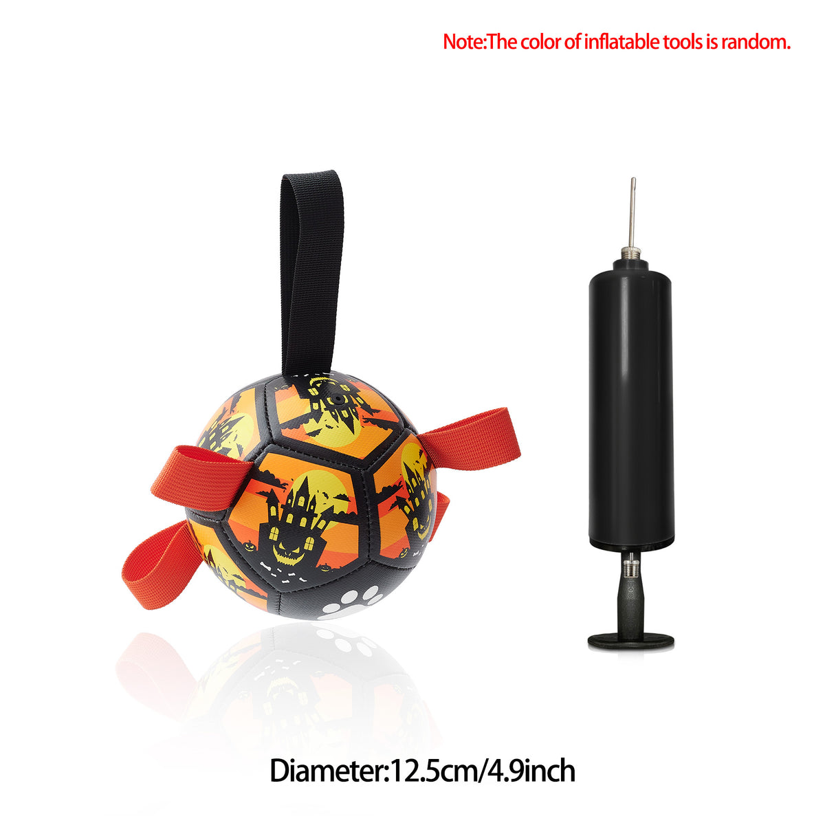 a ball with a rope attached to it next to a black pump