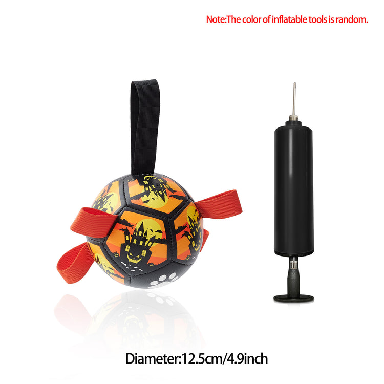 a ball with a rope attached to it next to a black pump