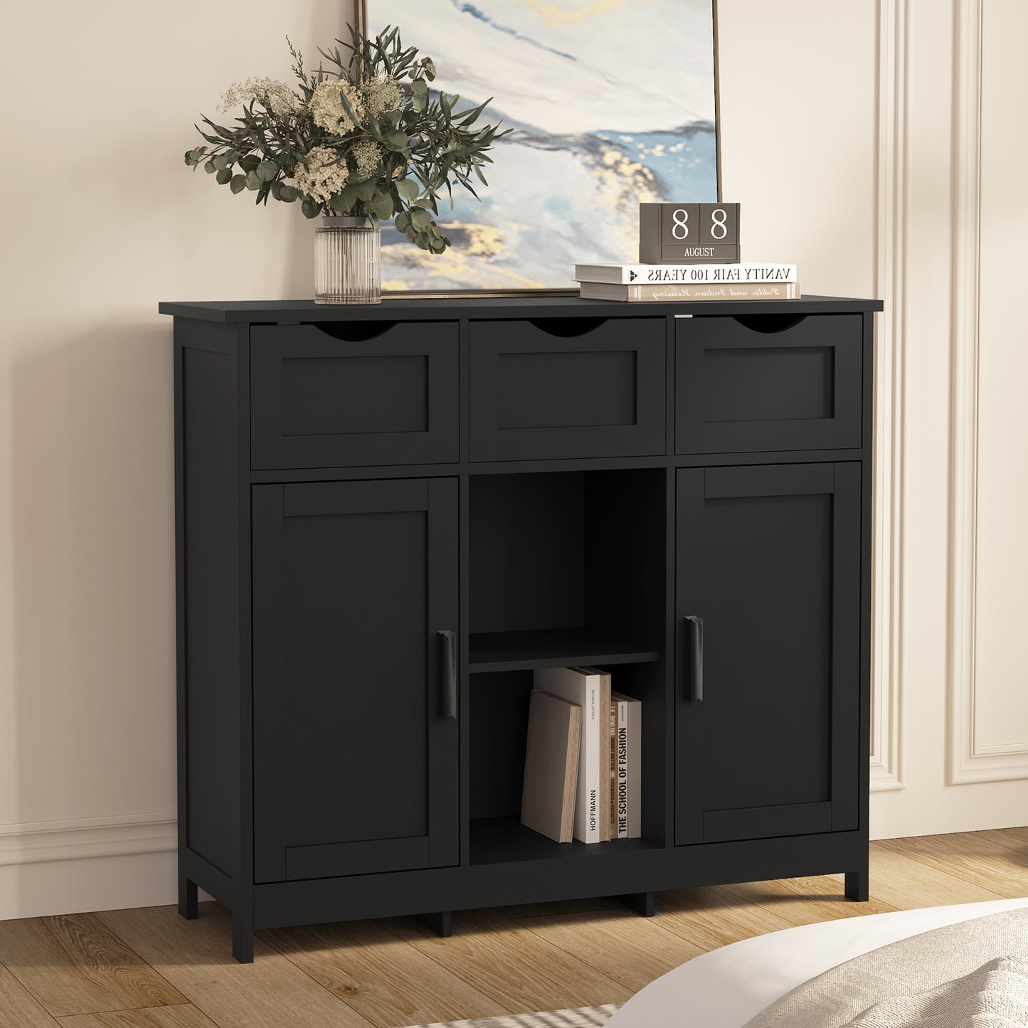 Storage Cabinet, Wooden Floor Cabinet, Storage Cabinet With Drawers And Shelves, Living Room, Bedroom, Bathroom Furniture, Home Decoration Cabinet