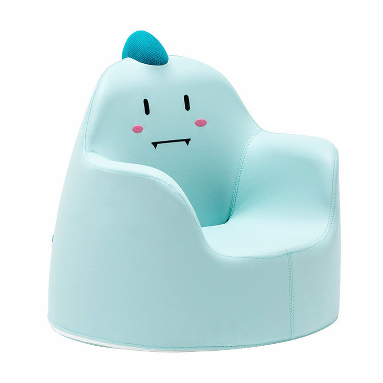 a blue chair with a face on it