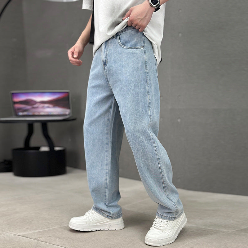 Fashion Pockets Jeans Men's Wide-leg Straight Trousers Versatile Casual Long Pants Streetwear Clothing