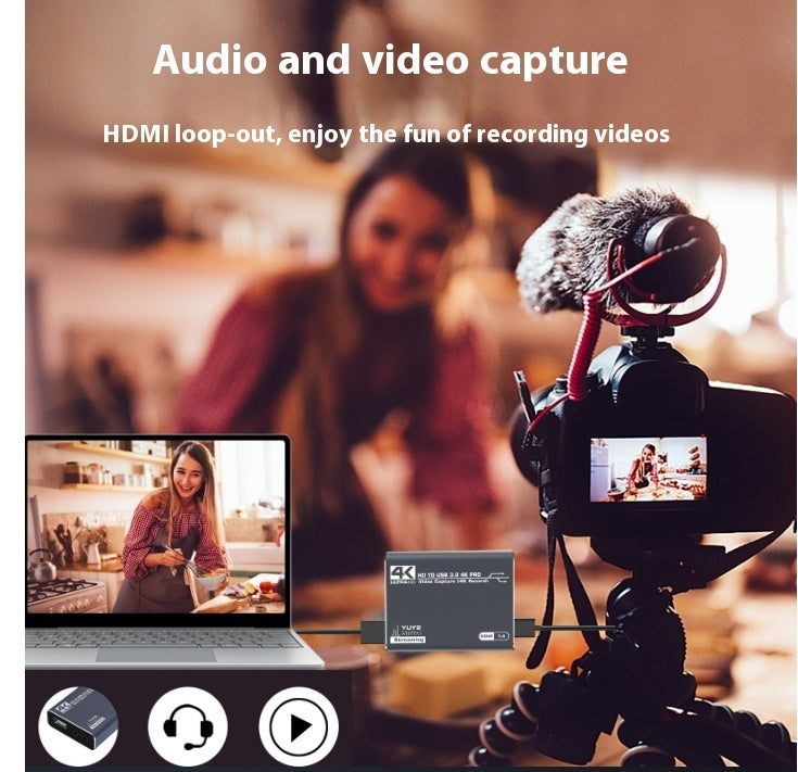 a camera with a microphone and a woman on it