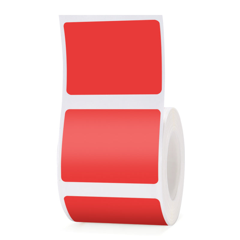 a roll of red labels