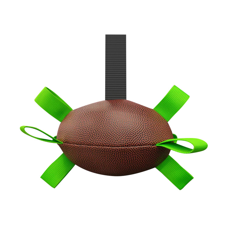 a football with green straps
