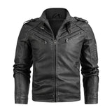 Men's Black PU Leather Vintage Biker Jacket
