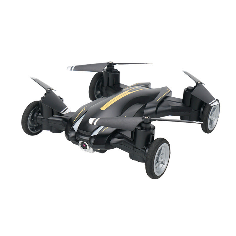 a black drone with wheels