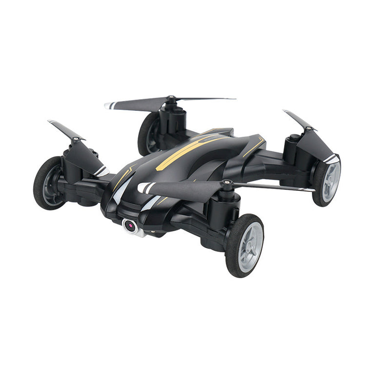 a black drone with wheels