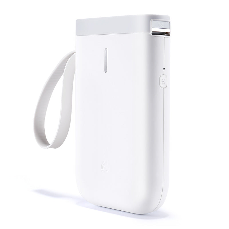 a white rectangular device with a strap