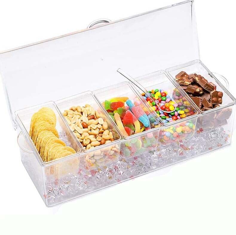 a plastic container with different kinds of food