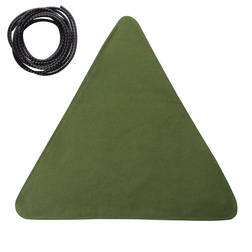 a green triangle with a black rope